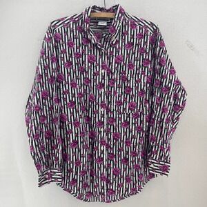 Vintage 90s Contempo Casuals Floral Stripe Button Down Made USA Pink Roses Small
